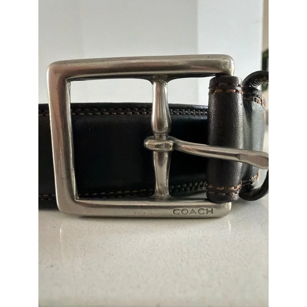 Coach Mens Dark Brown Leather Belt 42 105cm Silver Harness Buckle 8752 H10